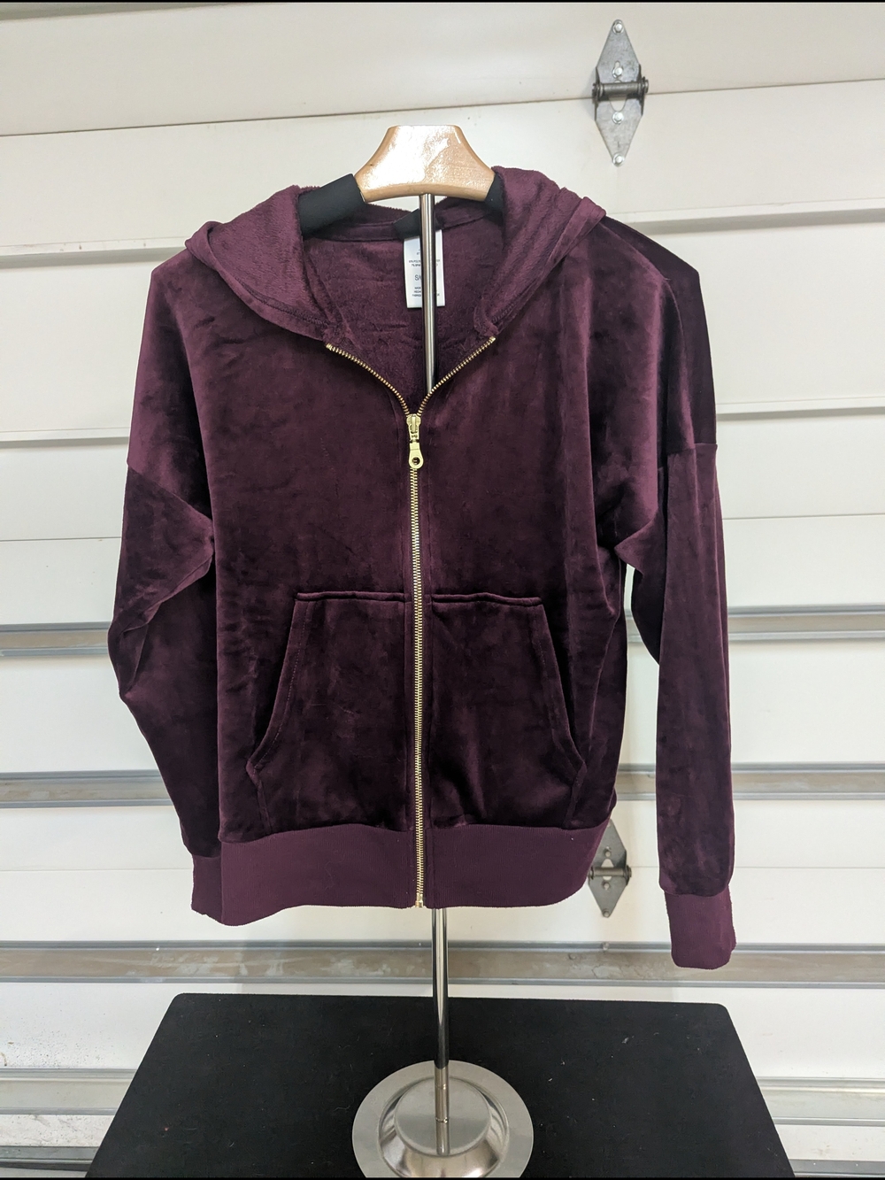 Felina Plush Zip Hoodie in Plum with Gold Hardware